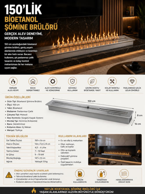 150’lik İnce Bioetanol Şömine