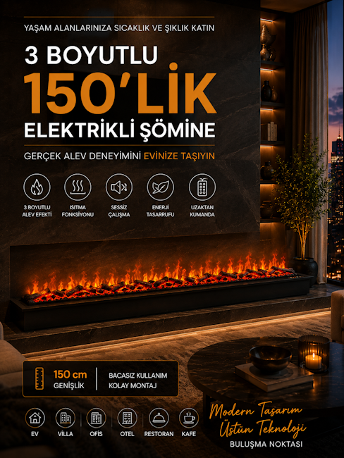 3 Boyutlu 150’lik Elektrikli Şömine