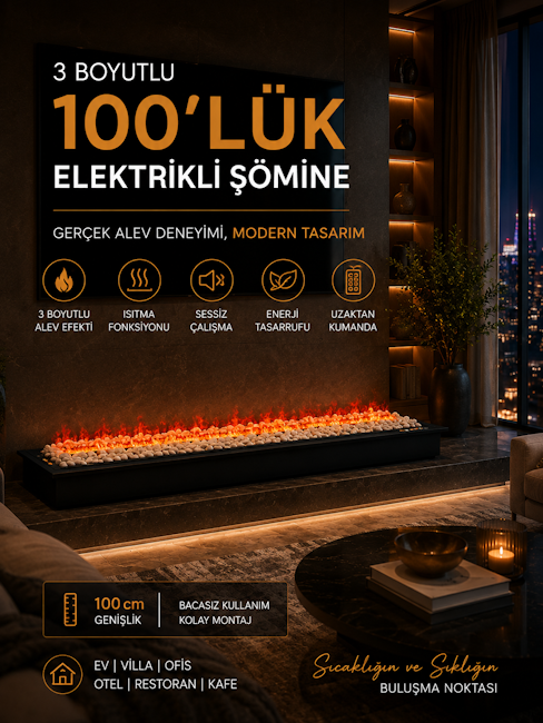 3 Boyutlu 100'lük Elektrikli Şömine