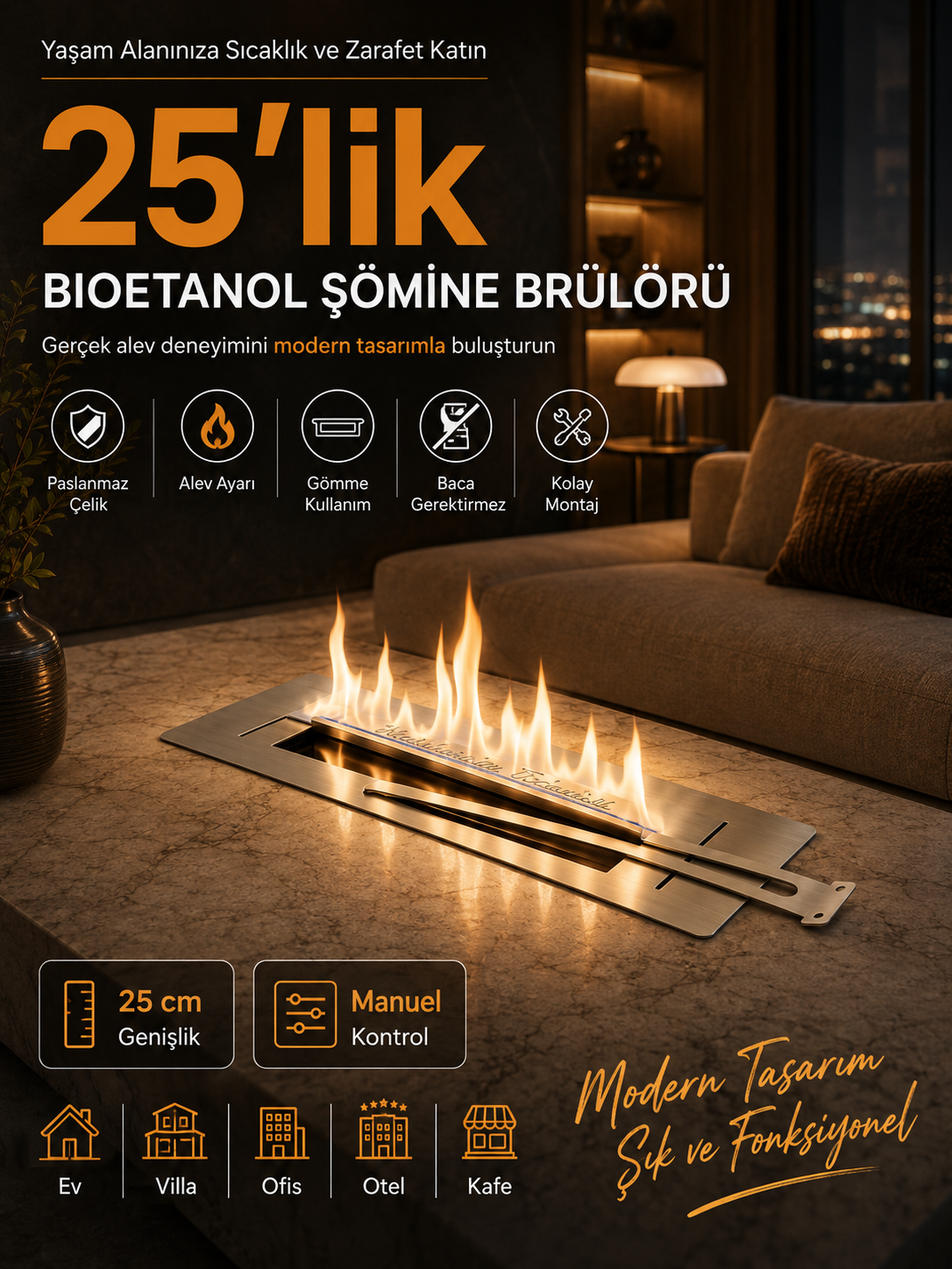 25’lik Bioetanol Şömine