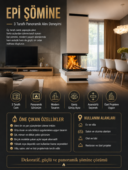 67’lik Köşe Tipi Odunlu Şömine